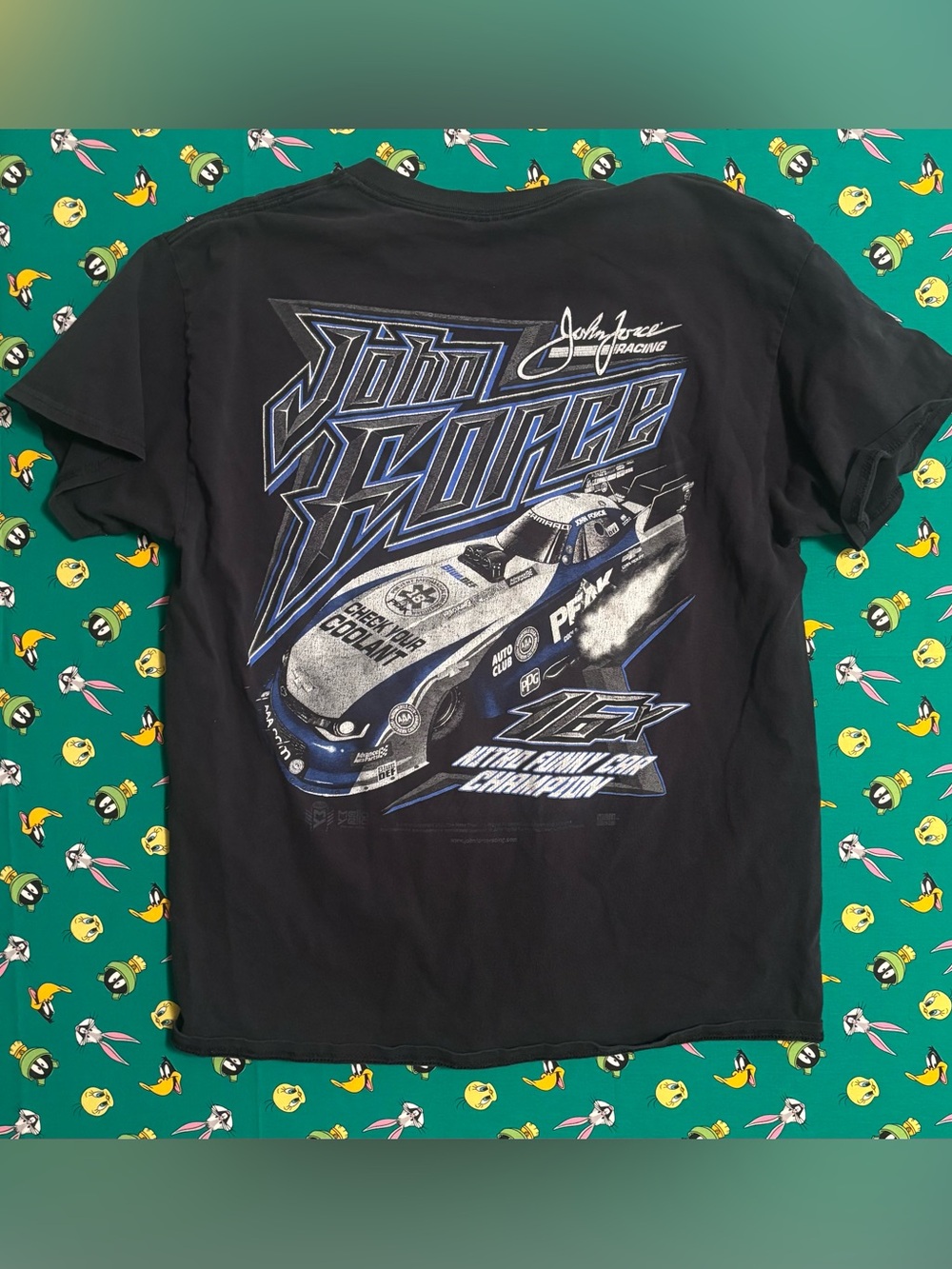 Gildan Black Racing Graphic Tee with Blue & White Accents